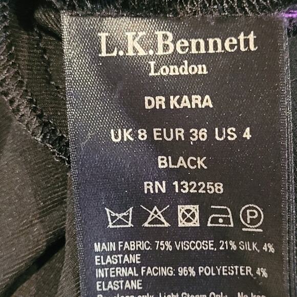 LK Bennett "Dr Kara" Black Velvet Ruched Round Neck Midi Dress Silk Blend US 4 - Picture 12 of 13